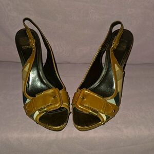 Burberry Women Novacheck Slingback Heels Buckle Slingback Sandal Shoes